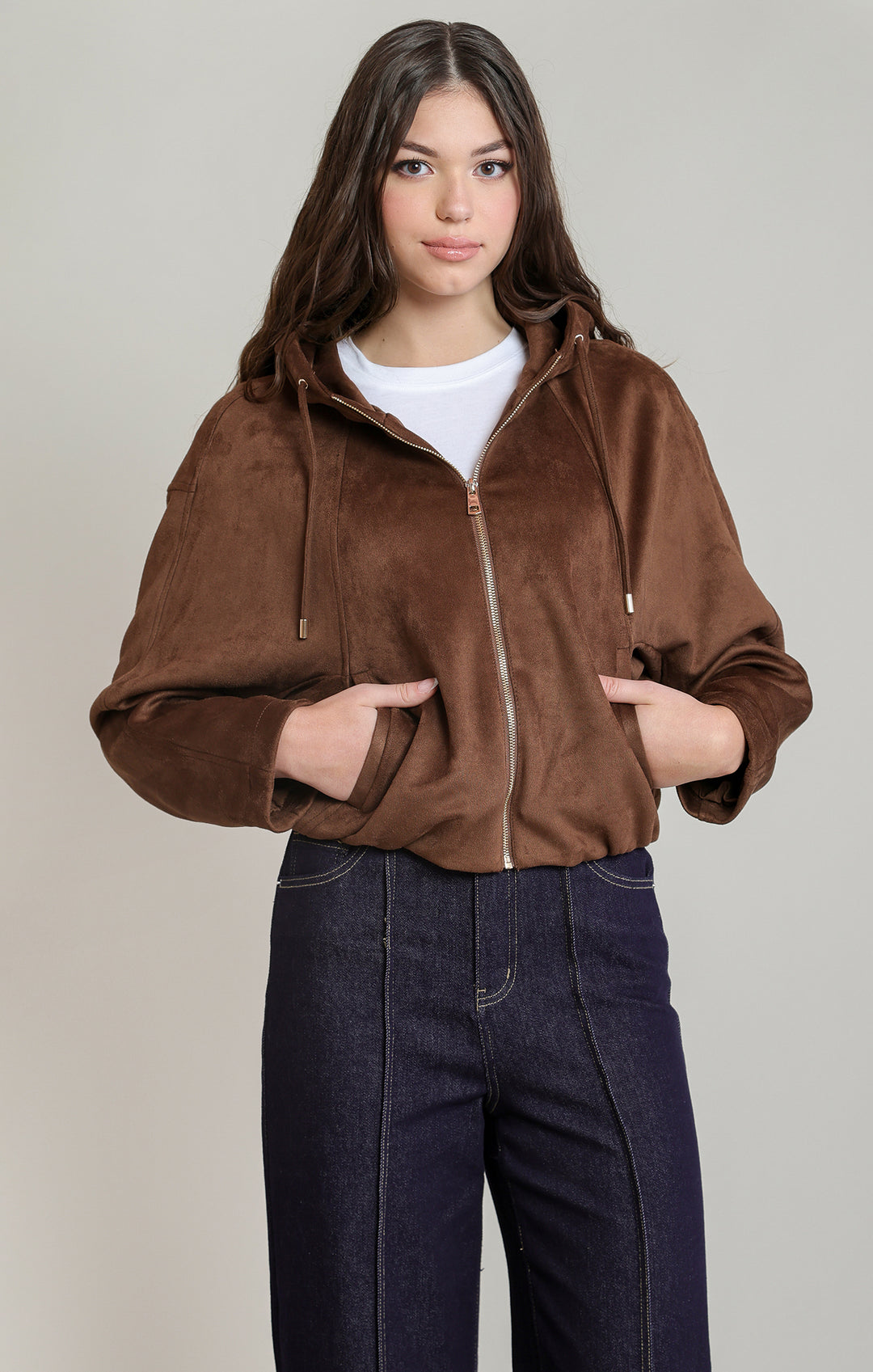 Dex Faux Suede Hooded Bomber