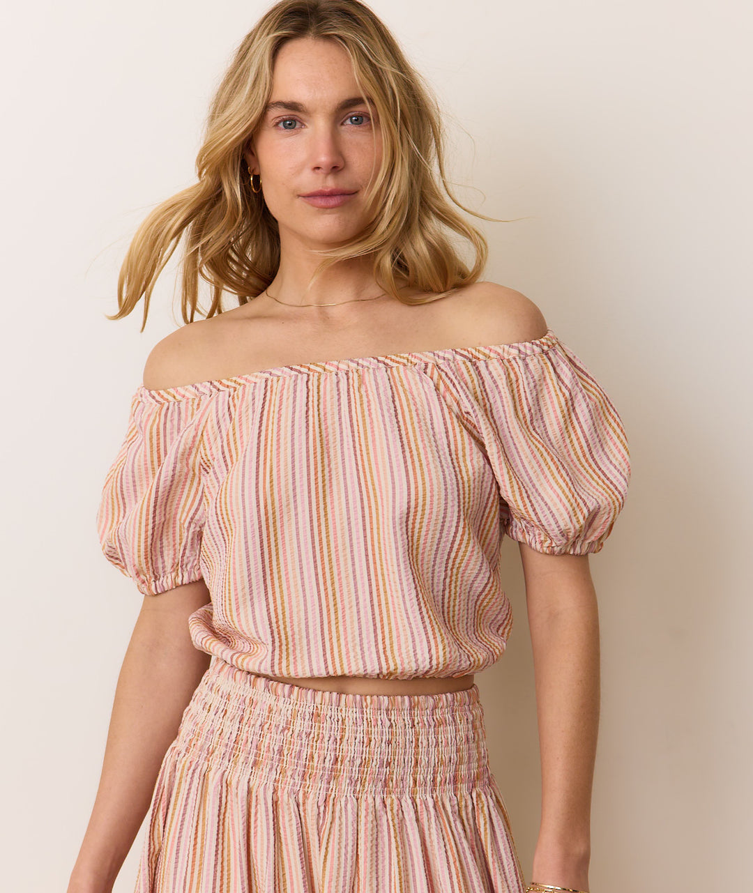 Marine Layer Marella Seersucker Crop Blouse