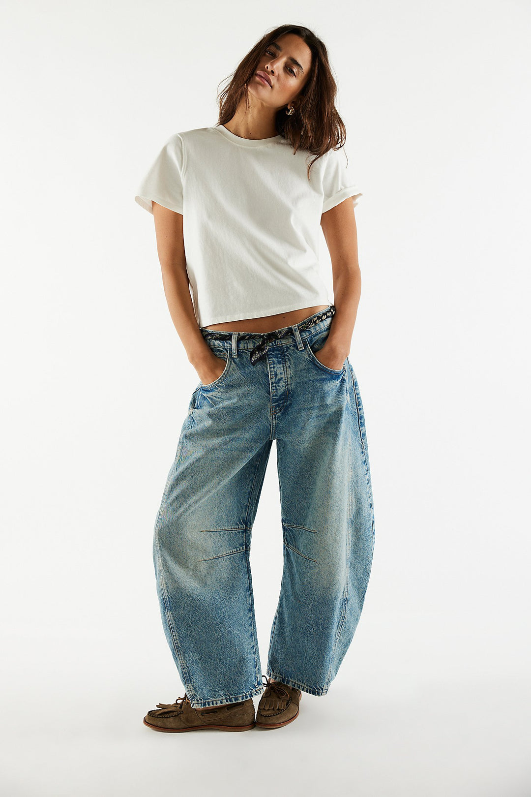 Free People Good Luck Mid Rise Barrel Jean