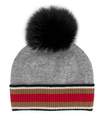 Mitchie's Matchings Contrast Cuff Hat With Fox Pom