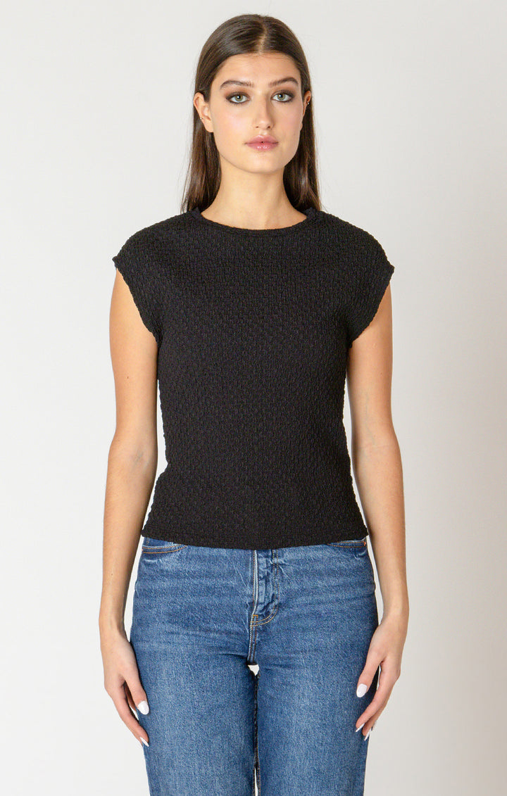 Black Tape Drop Shoulder Textured Top