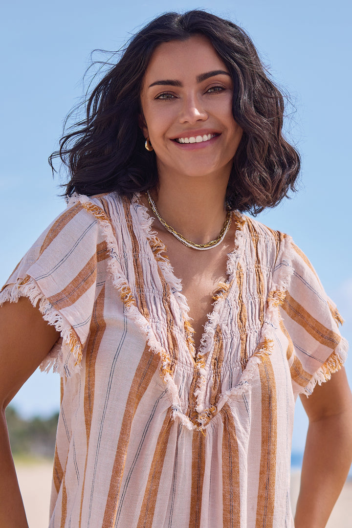 Tribal Short Sleeve Blouse with Smocking