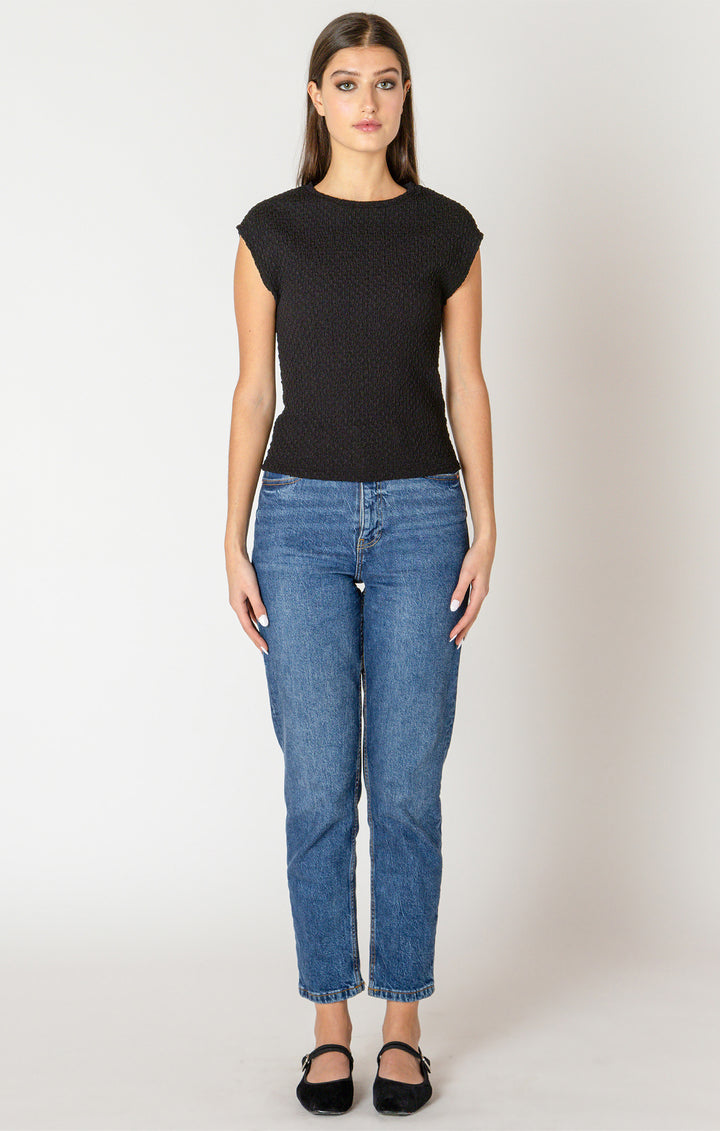 Black Tape Drop Shoulder Textured Top