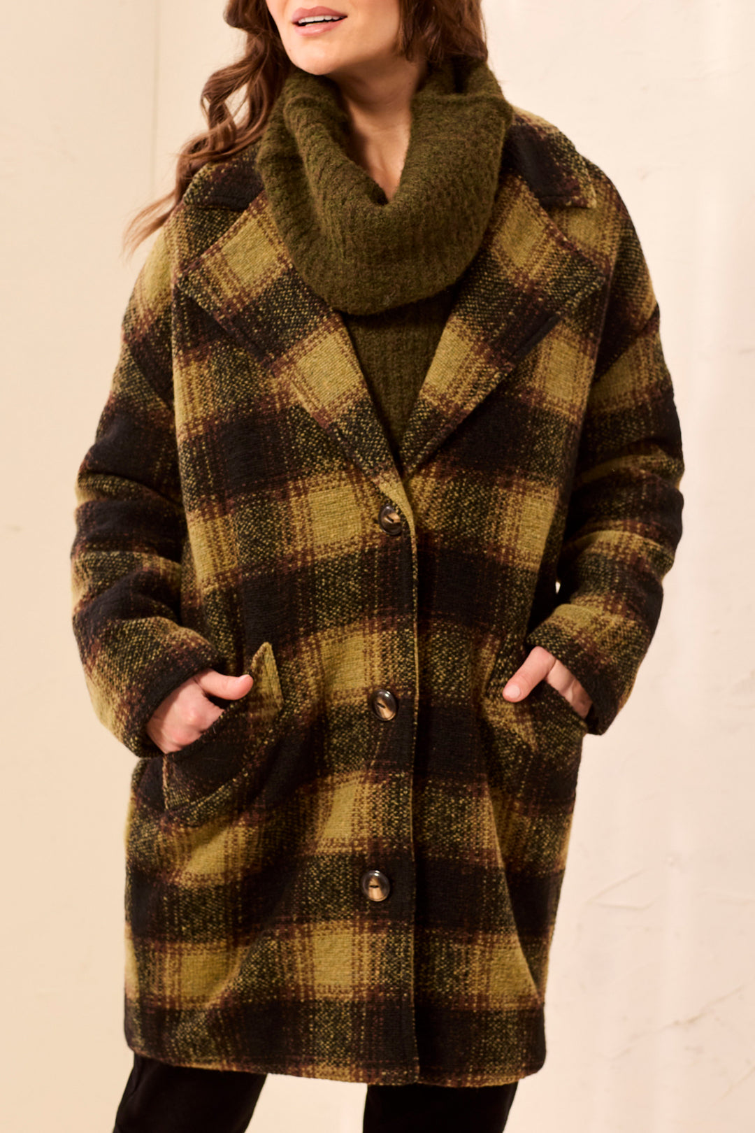 Tribal Lined Cocoon Plaid Coat