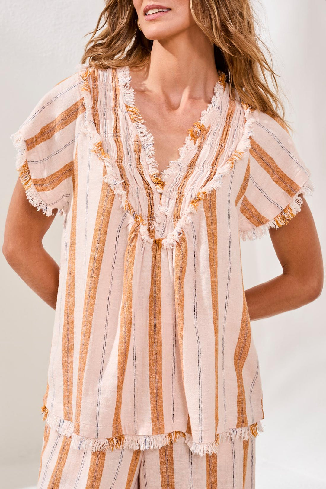 Tribal Short Sleeve Blouse with Smocking