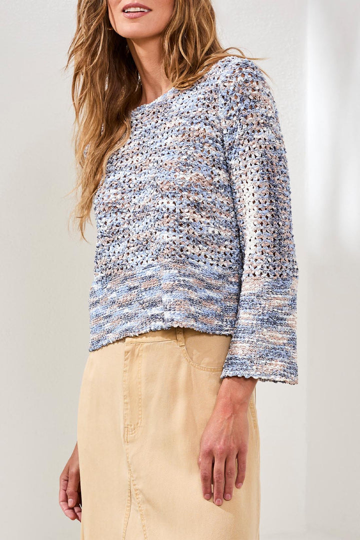 Tribal Open Knit Bell Sleeve Sweater