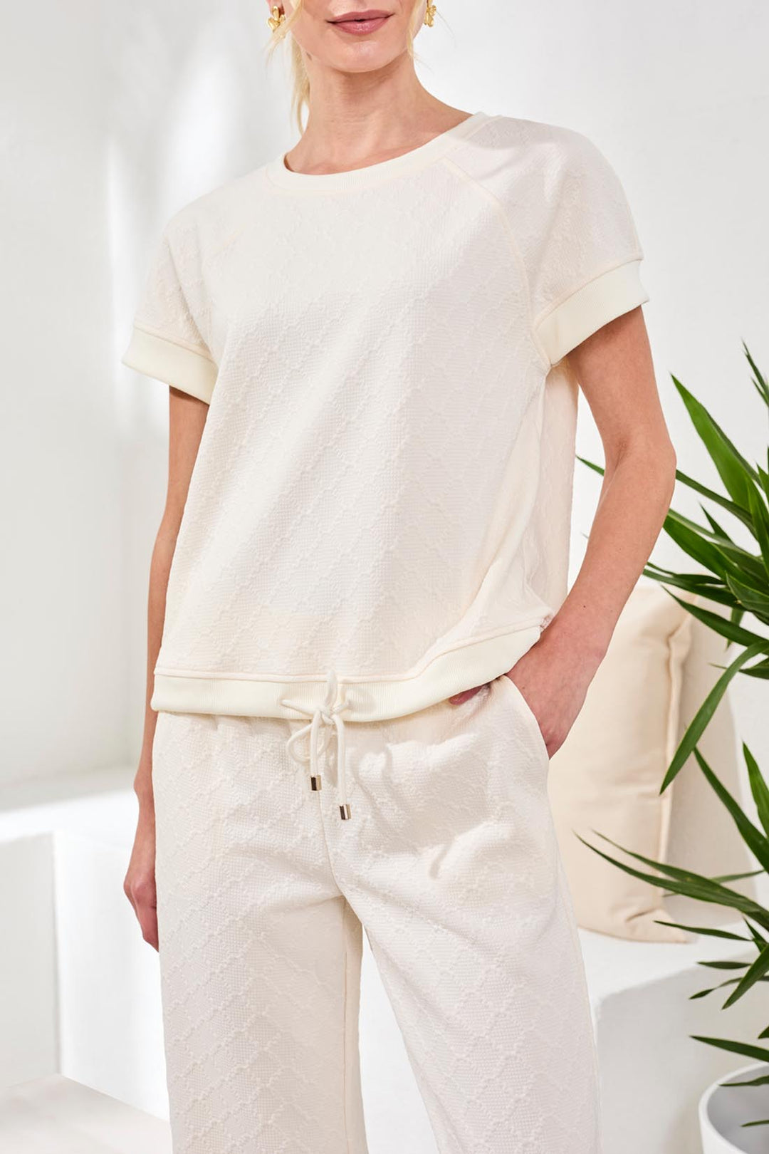 Tribal Crew Neck Top With Drawstring