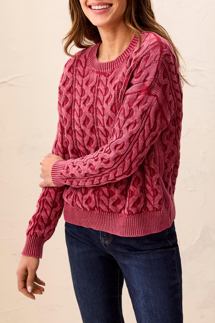 Tribal Special Wash Cable Knit Crewneck Sweater