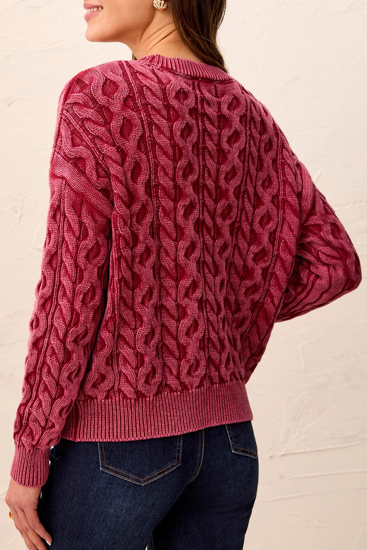 Tribal Special Wash Cable Knit Crewneck Sweater