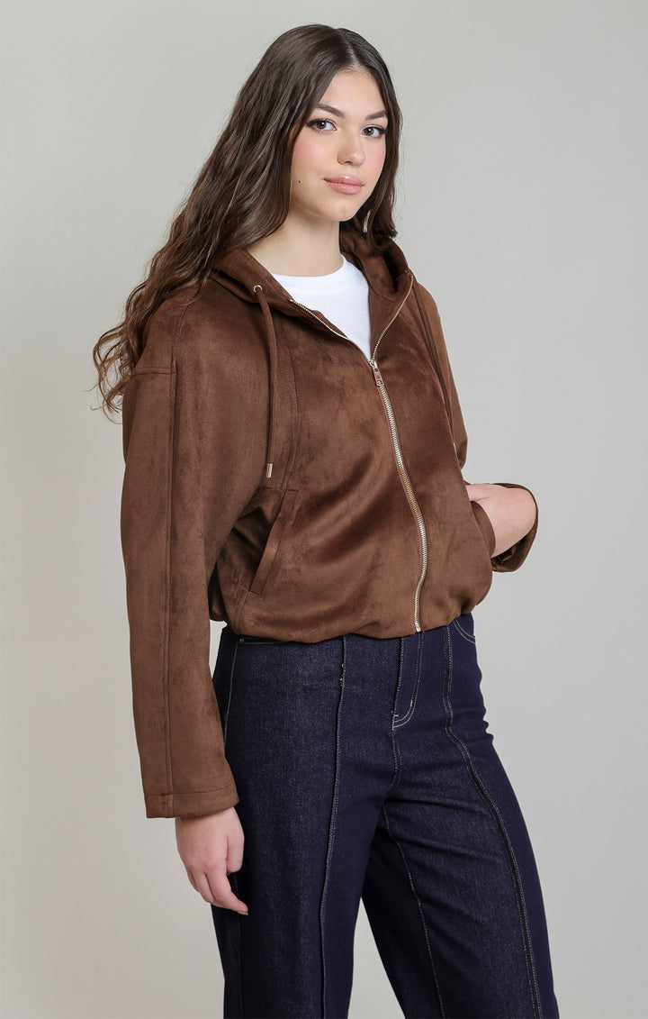 Dex Faux Suede Hooded Bomber