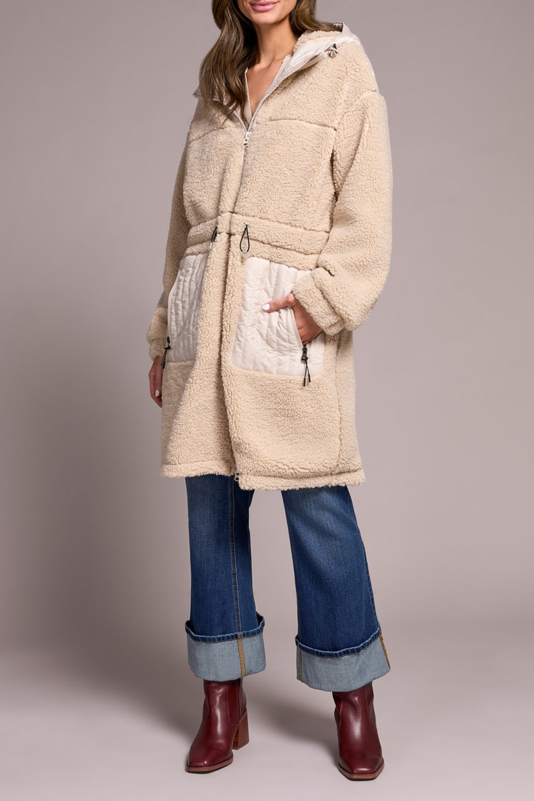 Tribal Long Sleeve Front Zip Coat with Hood