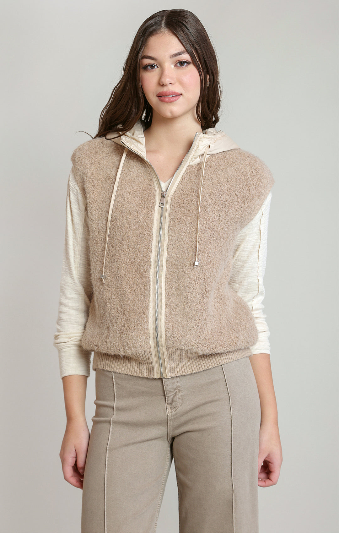 Dex Faux Hooded Bouclé Vest
