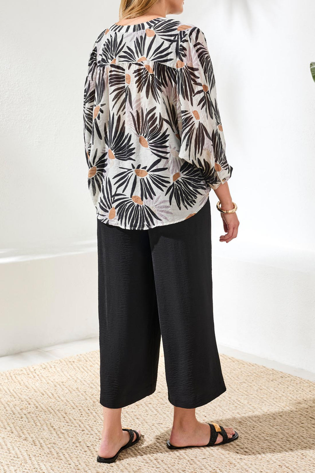 Tribal Button Flowy Dolman Button Blouse