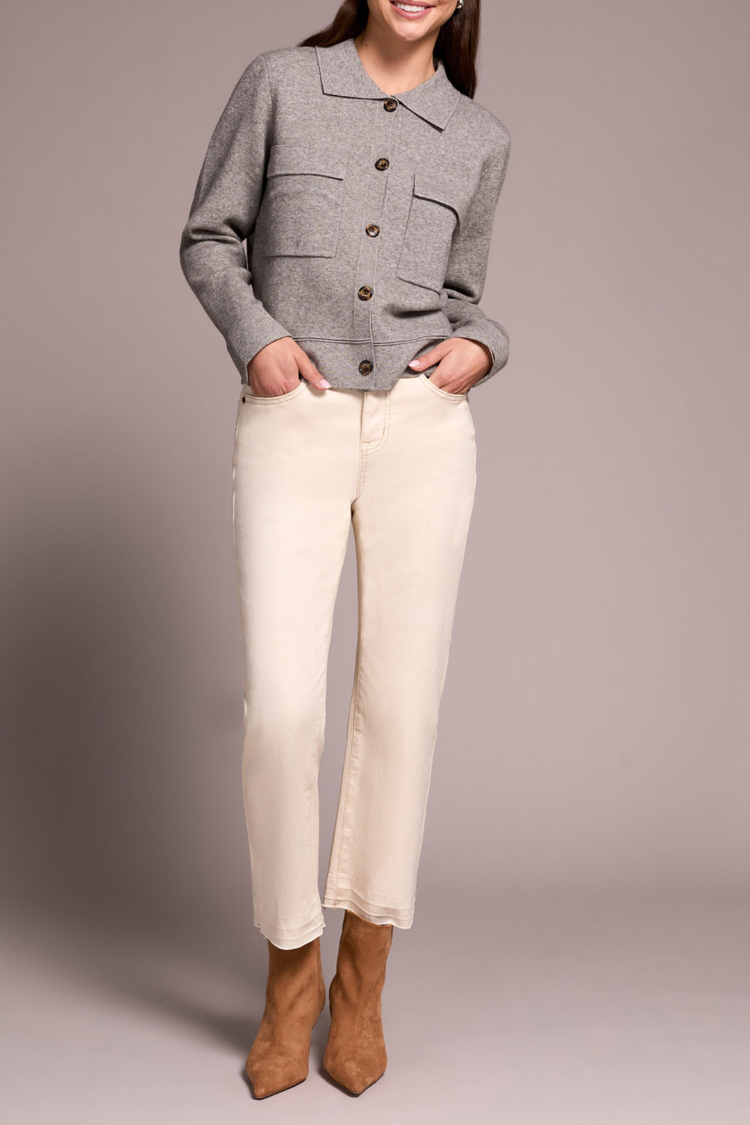 Tribal Double Knit Collared Sweater Cardigan