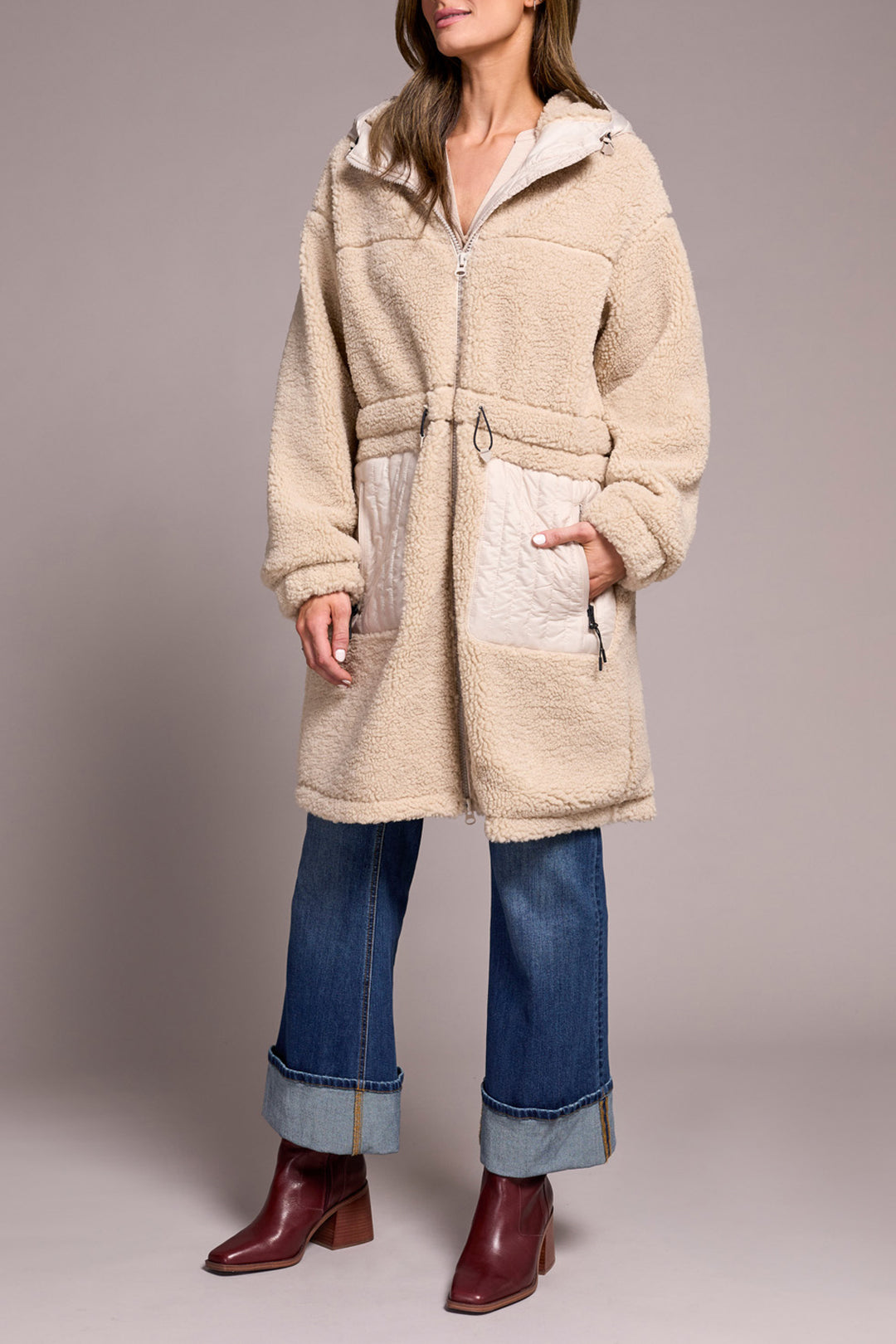 Tribal Long Sleeve Front Zip Coat with Hood