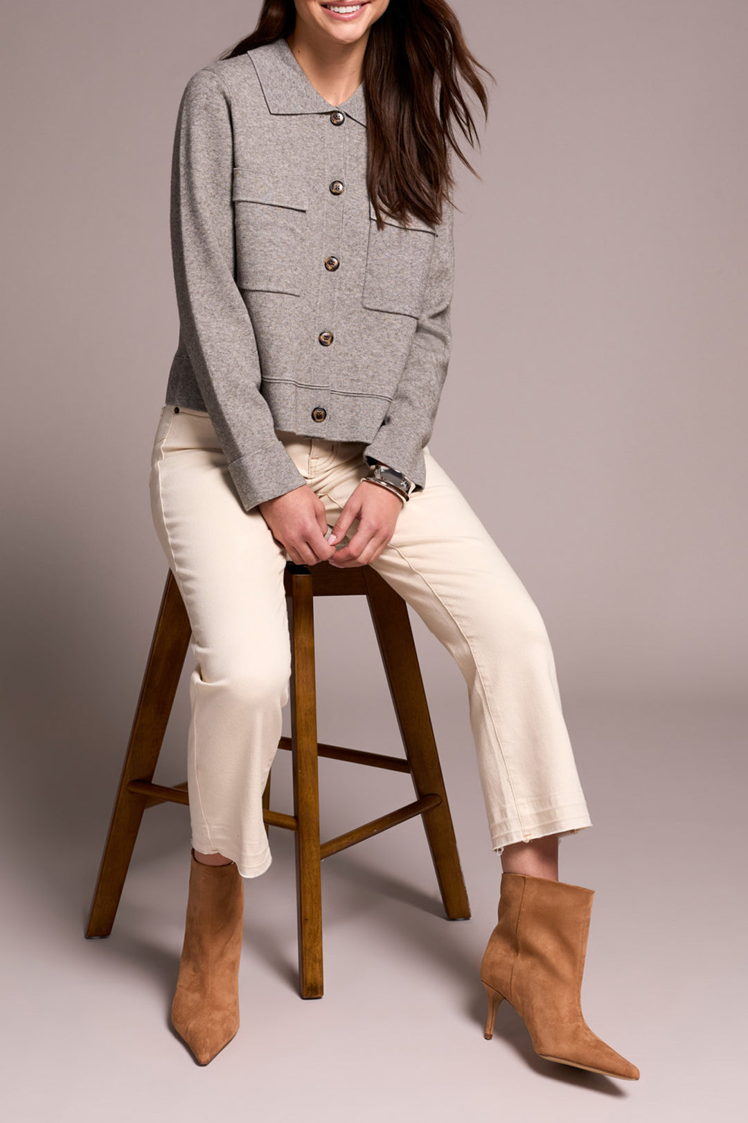 Tribal Double Knit Collared Sweater Cardigan