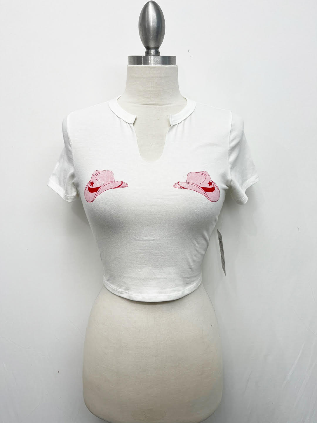G Mini Pink Hat Print V-Neck Cotton Tee
