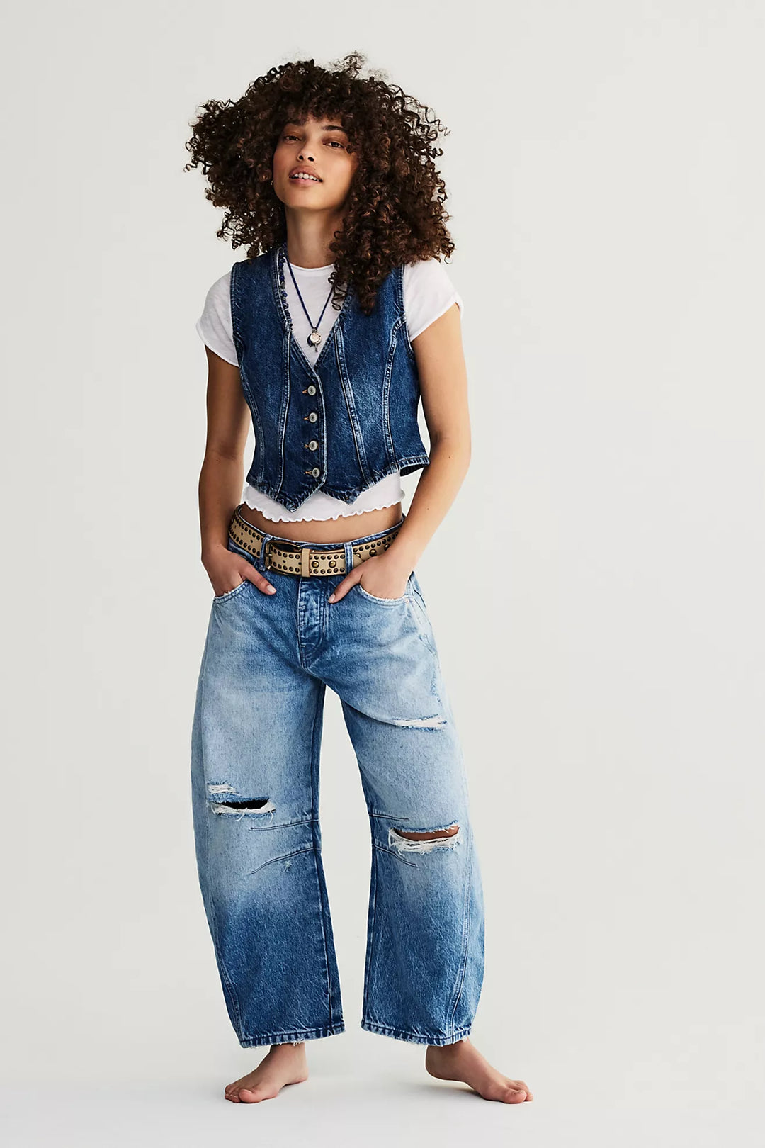 Free People Good Luck Mid Rise Barrel Jean