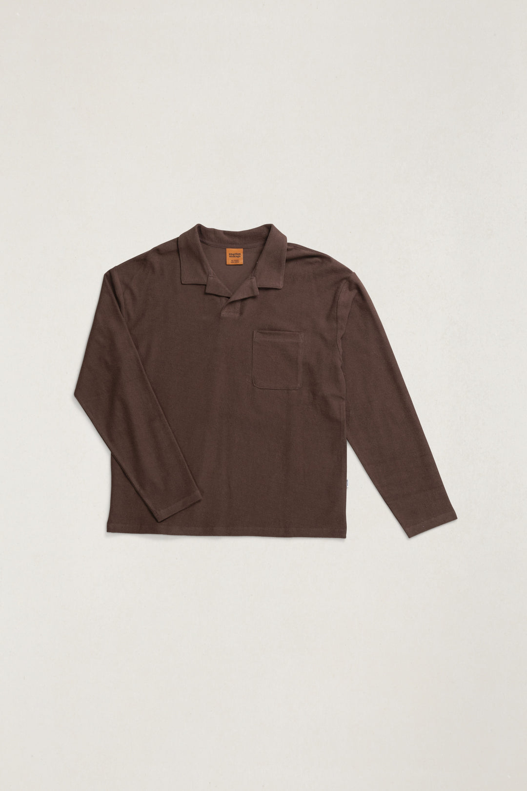 Rhythm Vintage Terry Long Sleeve Polo-Chocolate