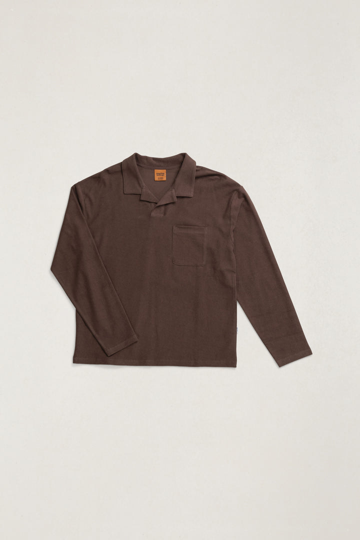 Rhythm Vintage Terry Long Sleeve Polo-Chocolate