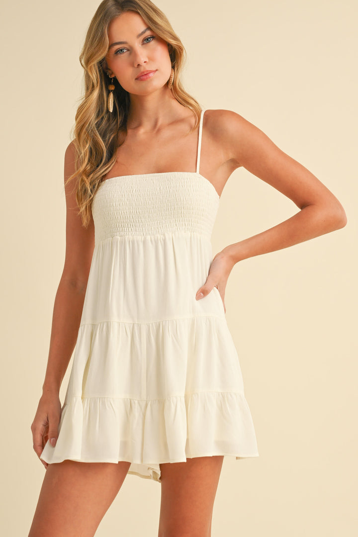 Klesis Floral Eyelet Sleeveless Tiered Mini Dress