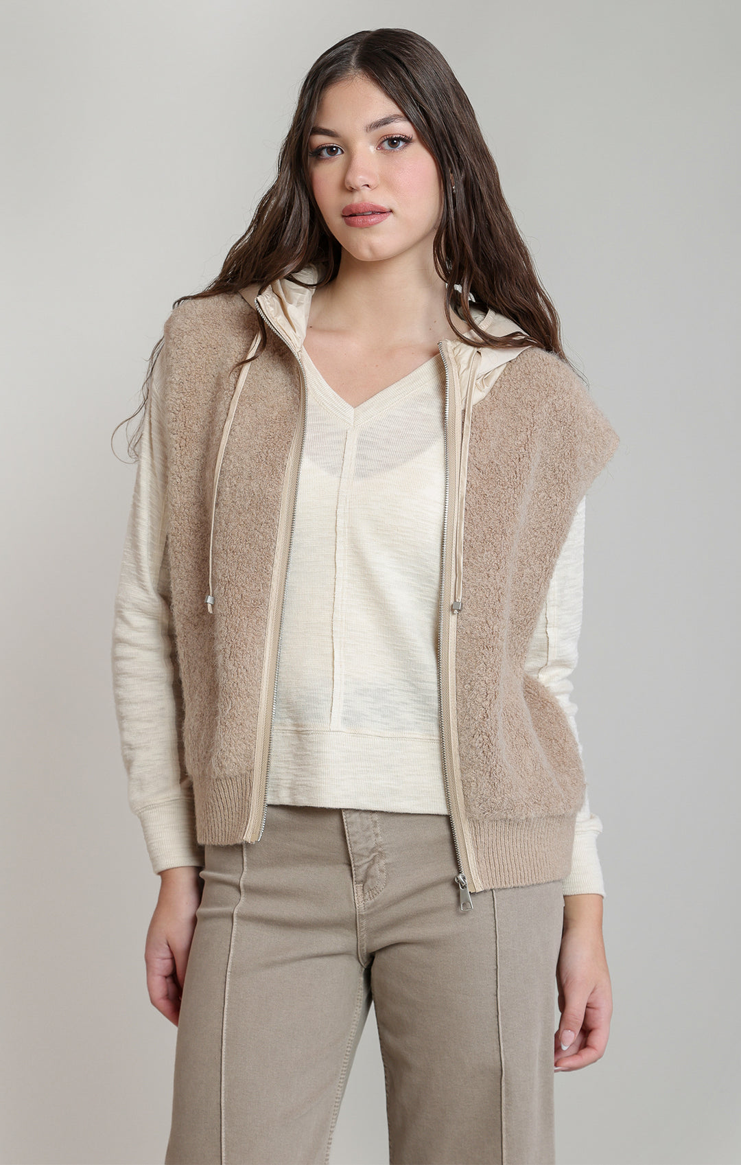Dex Faux Hooded Bouclé Vest