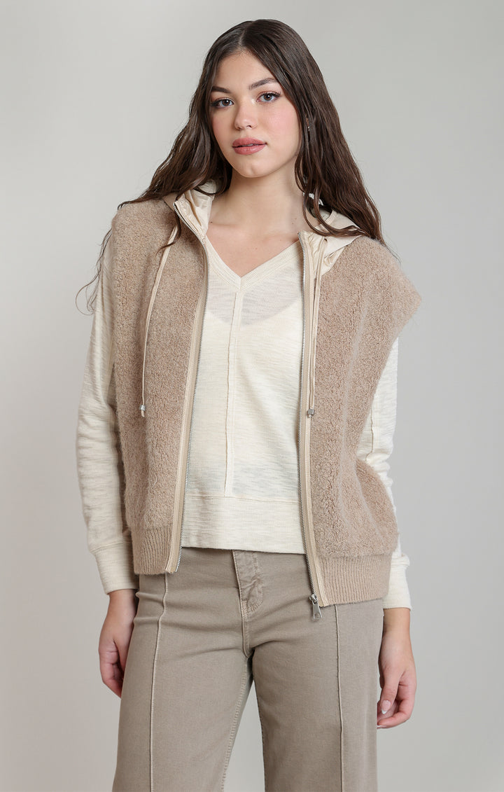 Dex Faux Hooded Bouclé Vest