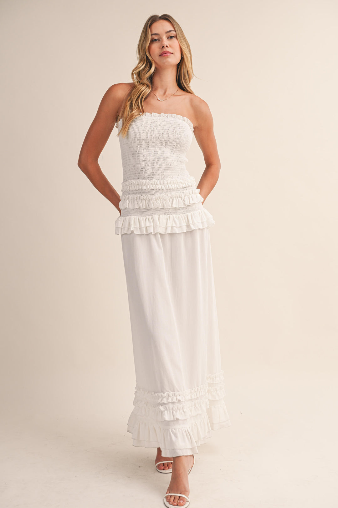 Klesis Ruffled Smocked Low Waist Maxi Dress