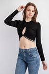 Ruched Keyhole Front Long Sleeve Crop Top