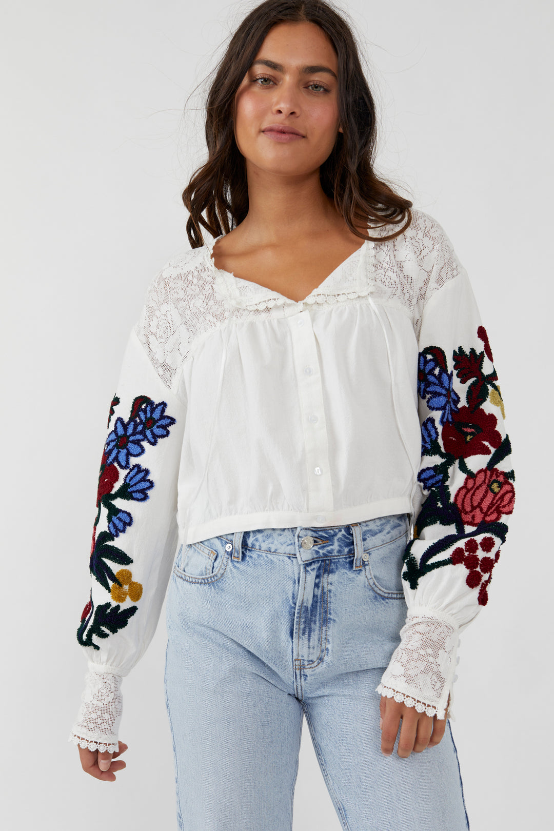 Haut brodé Free People Meadows - Bones (1006) - M