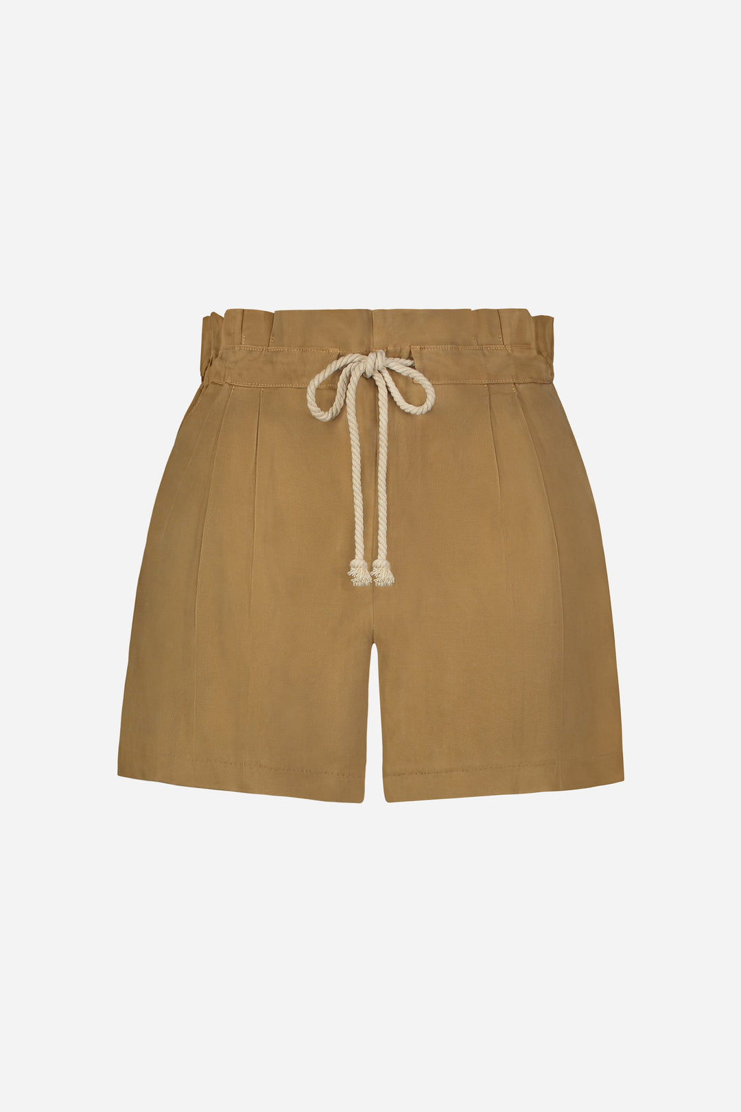 Ecrufarbene South Beach Shorts mit Paperbag-Taille