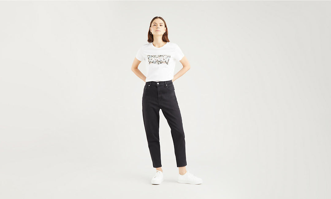 Levis High Waisted Taper Mom Jeans Flash Black