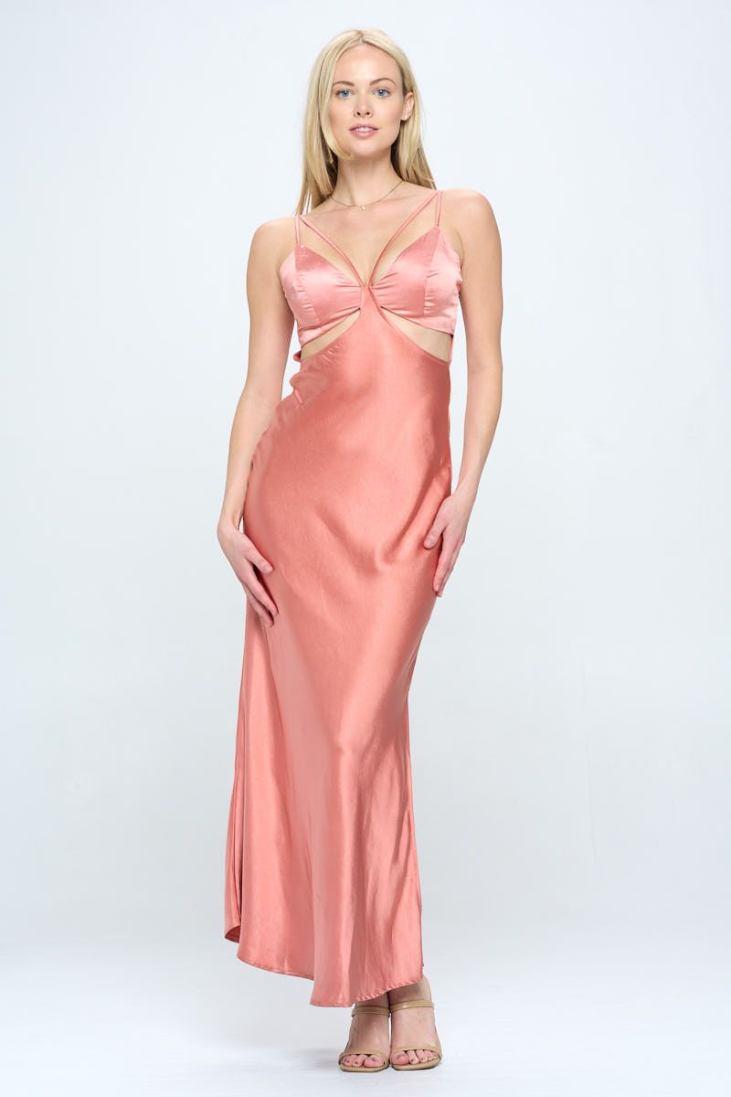 Woven Maxi Dress With Spaghetti Straps And Cut Out Detail