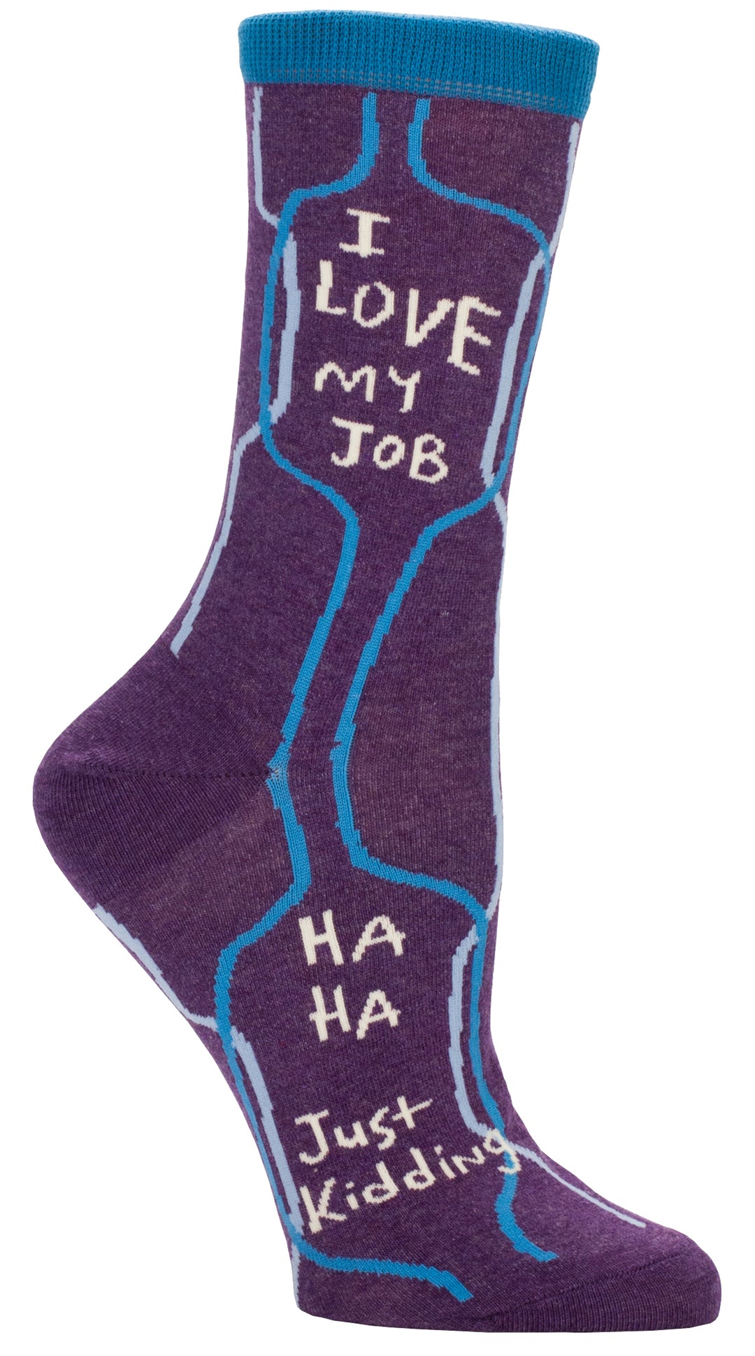 Blaue QI Love My Job Crew-Socken für Damen