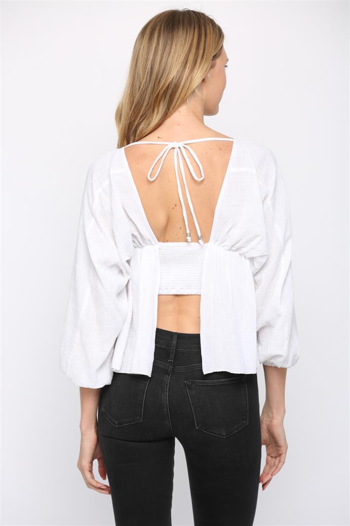 Fate Smocked Open Back Square Neck Top