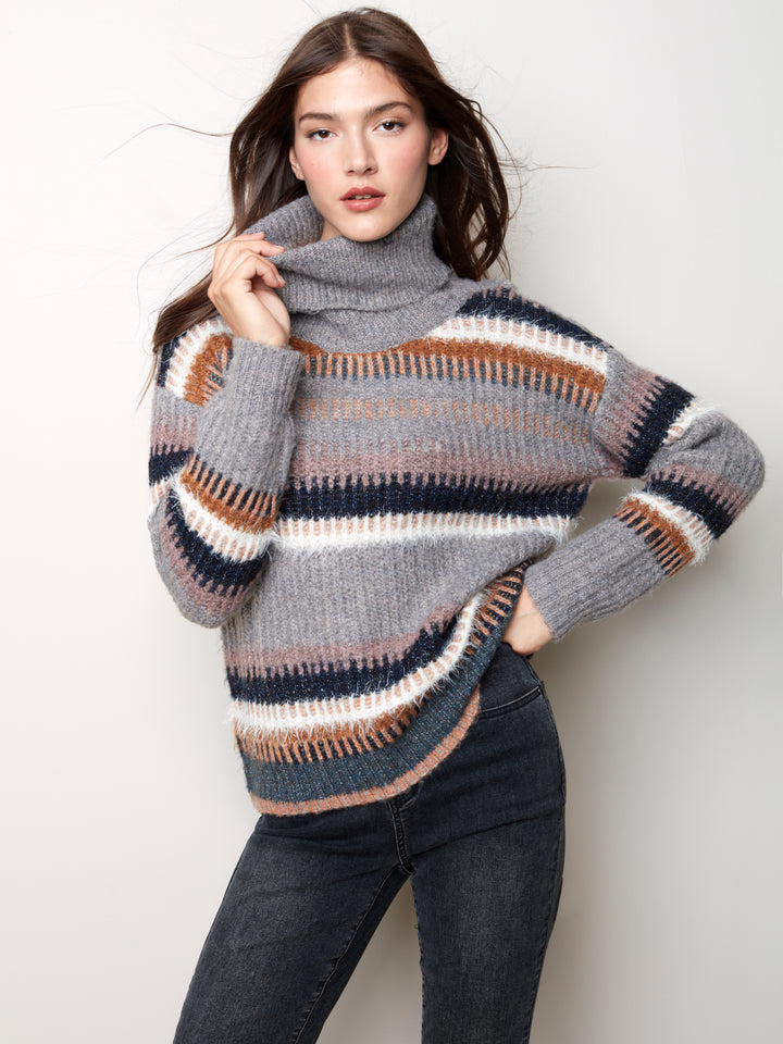 Charlie B Stripe Cowl Neck Sweater