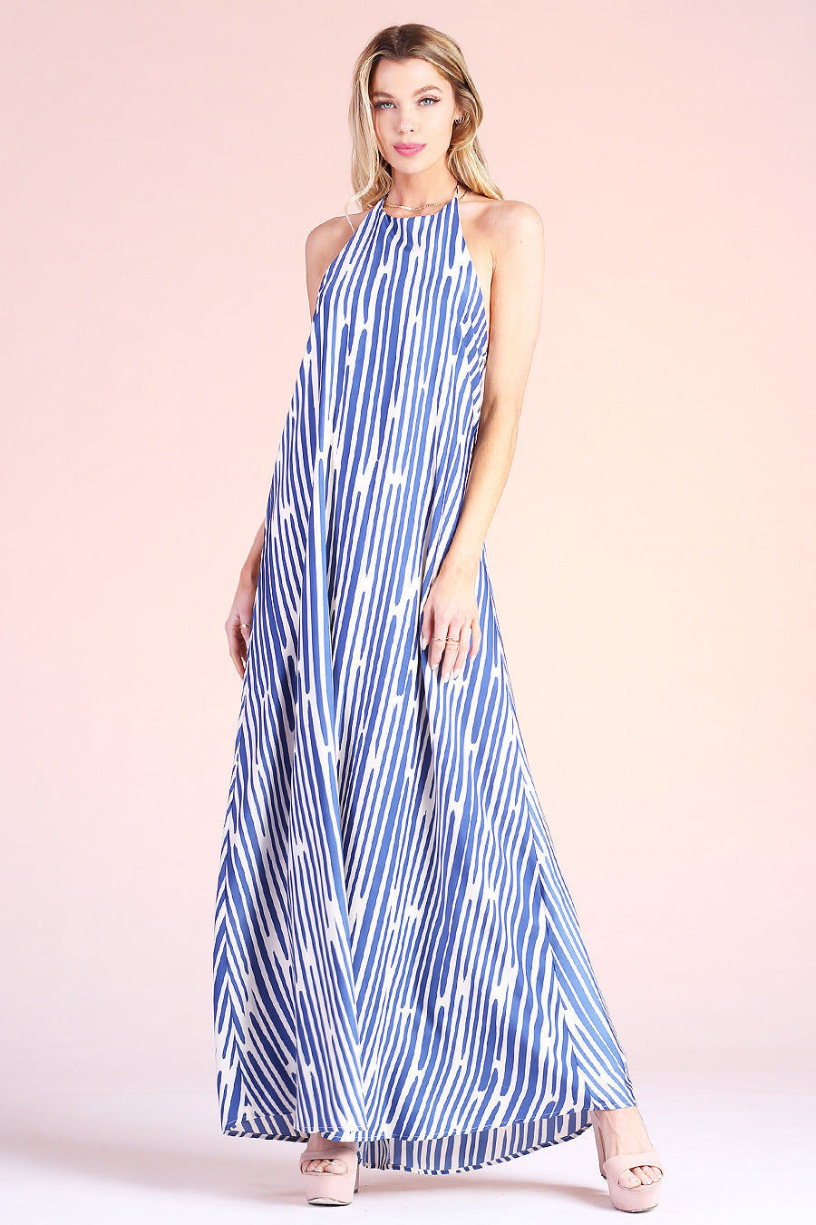 Tyche Adeline Stripe Halter Maxi Dress