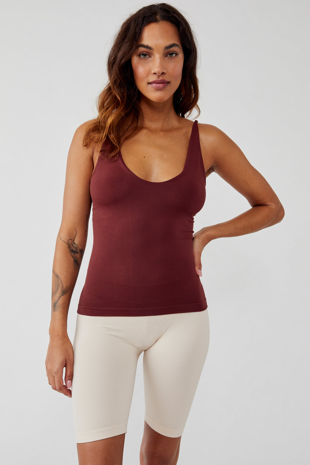 Free People Seamless V Neck Cami in White