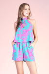 Tyche Sweet Magnolia Teardrop Keyhole Halter Romper