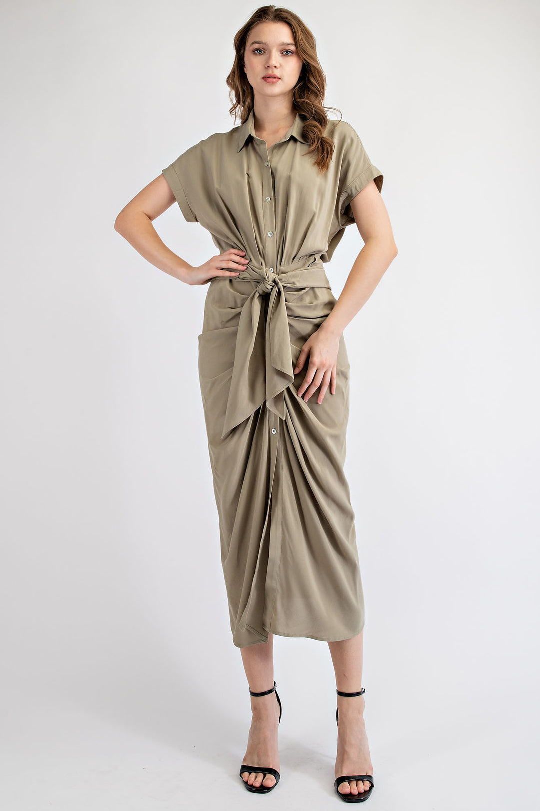 Edit By Nine Button Down Ruched Midi Dress