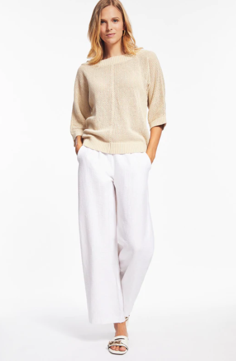 Ecru Ravello Pull On Cropped Pant