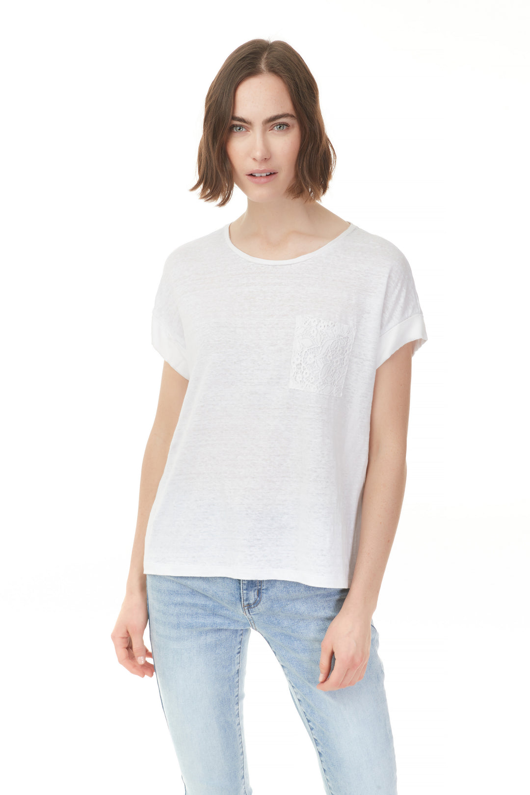 Charlie B Linen Top with Lace Pocket
