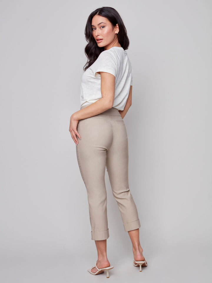Charlie B Solid Pull On Stretch Cropped Cuffed Pant