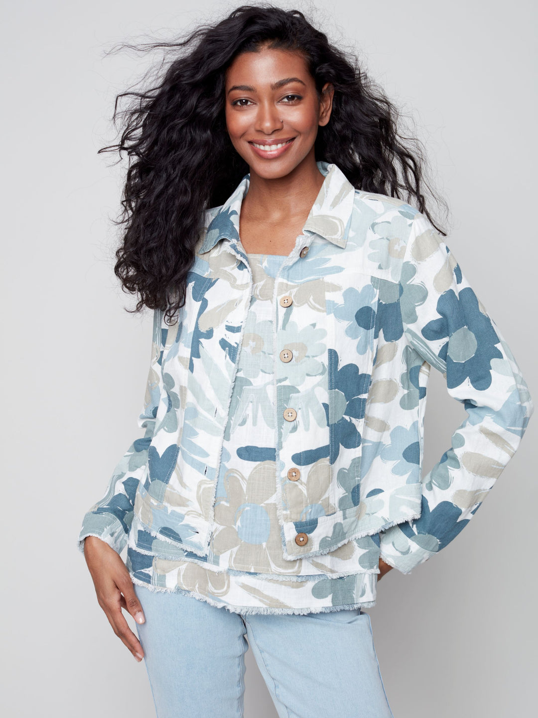 Charlie B Printed Long Sleeve Button Front Jacket