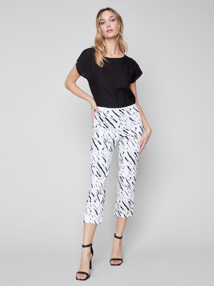 Charlie B Printed Pull On Stretch Cropped Cuffed Pant