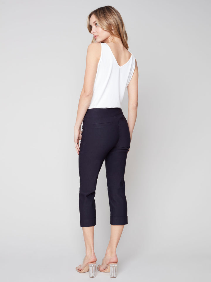Charlie B Solid Pull On Stretch Cropped Cuffed Pant