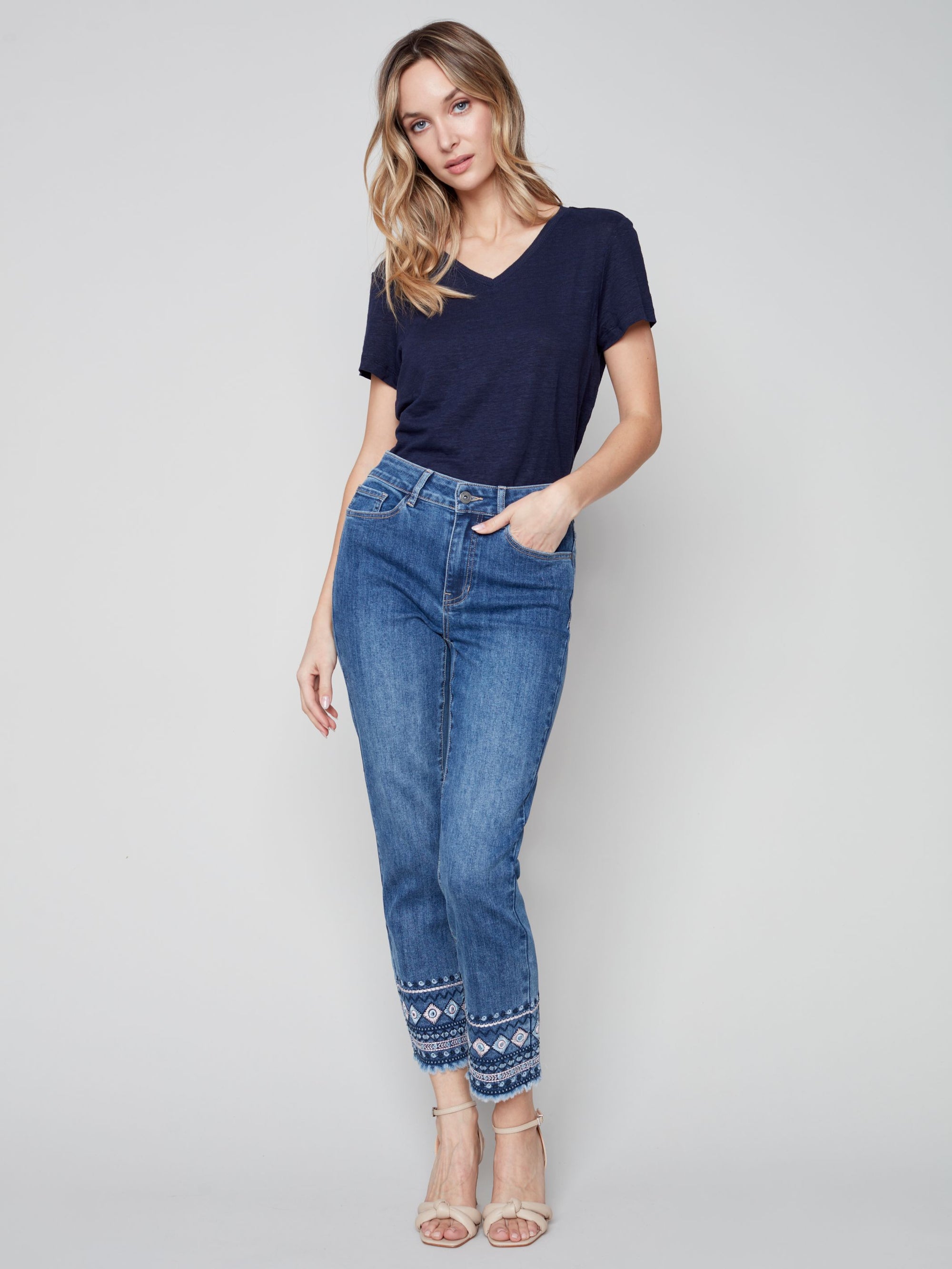 Charlie B Embroidered Cuff Pant
