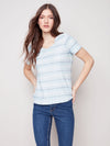 Charlie B Tie Dye Short Sleeves V Neck Twist Hem T Shirt