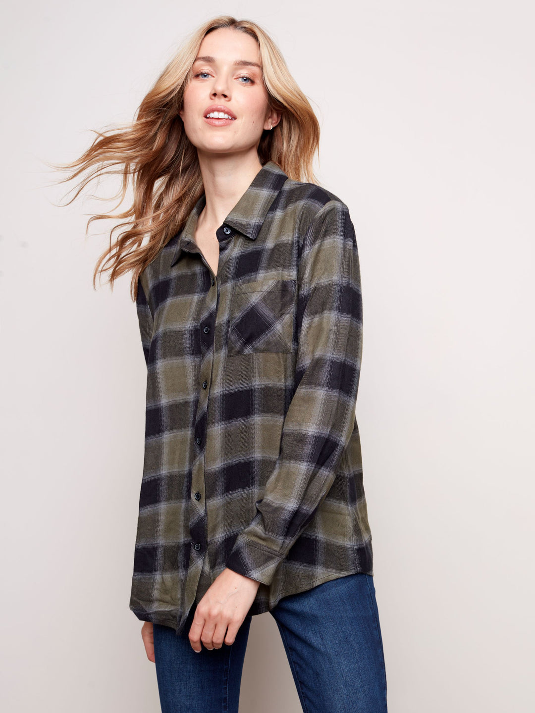 Charlie B Viscose Plaid Shirt