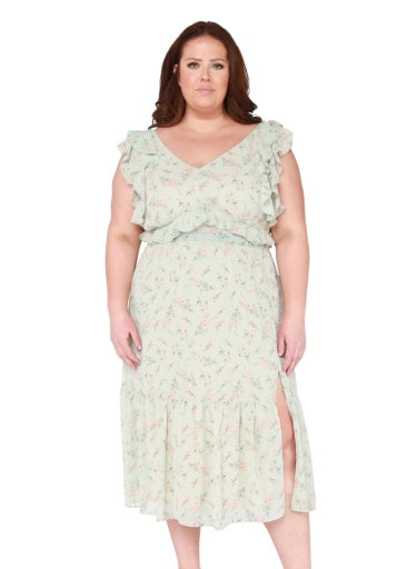 Dex Plus Tie Back Ruffled Midi Dress